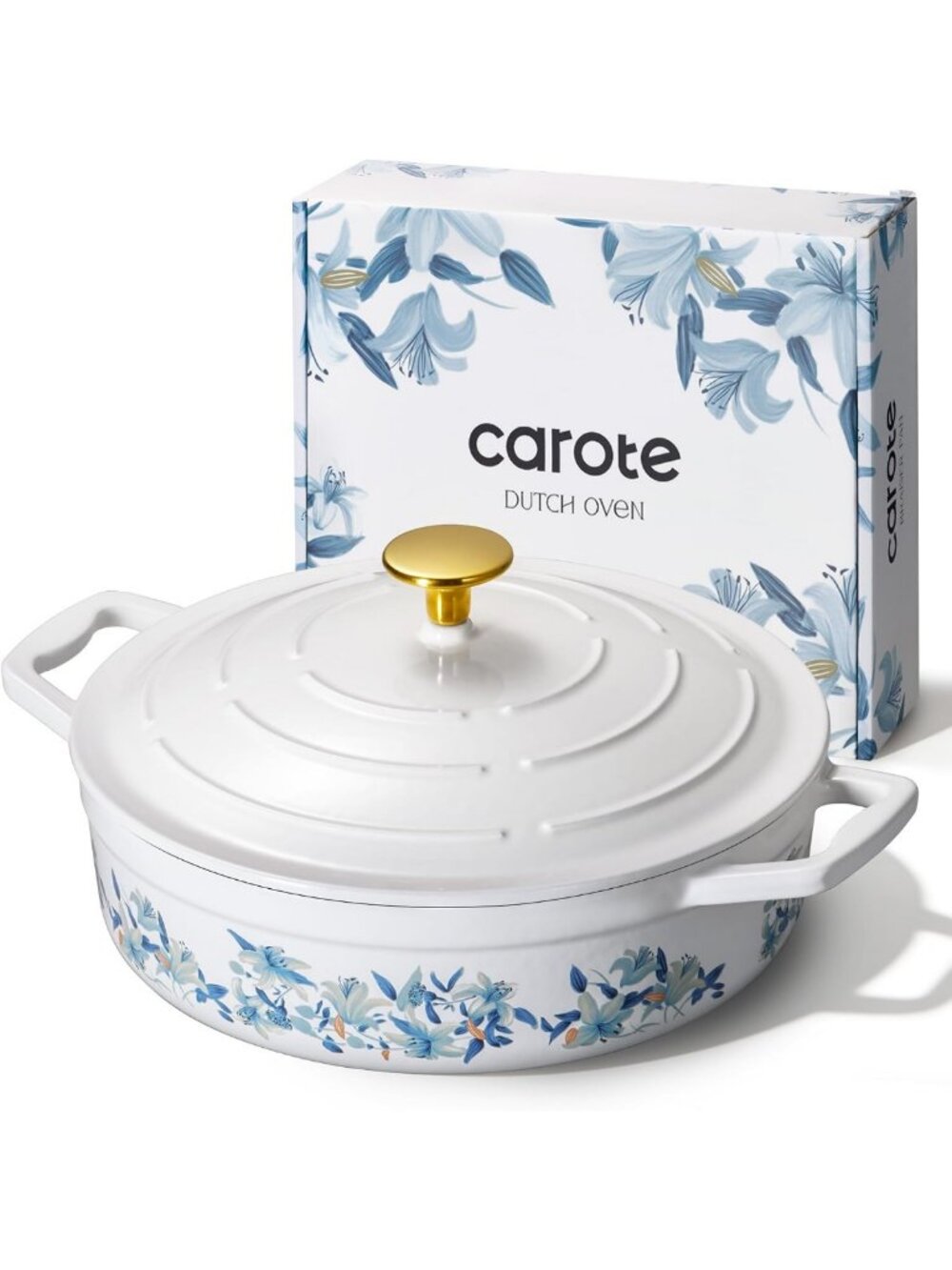 Enameled Cast Iron Braiser Pan, 3.5QT Floral Dutch Oven, Non-Toxic Cookware